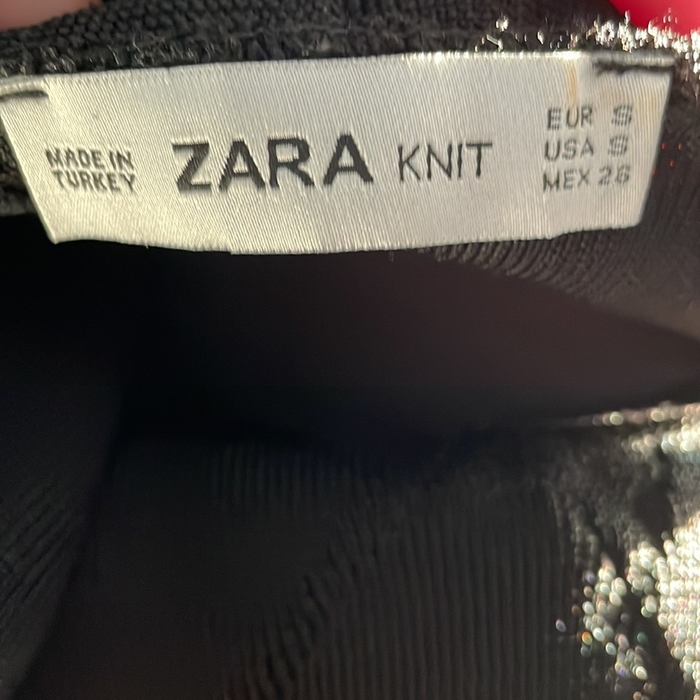 Zara black a-line knit dress with ruffle trim & decor on top front. Slight flare - Picture 14 of 14